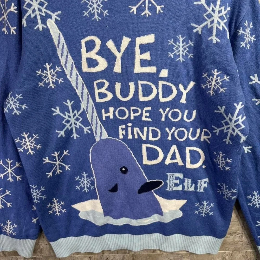 ELF The Movie Official‎ Mr. Narwhal Bye Buddy Ugly Christmas Sweater Knit L